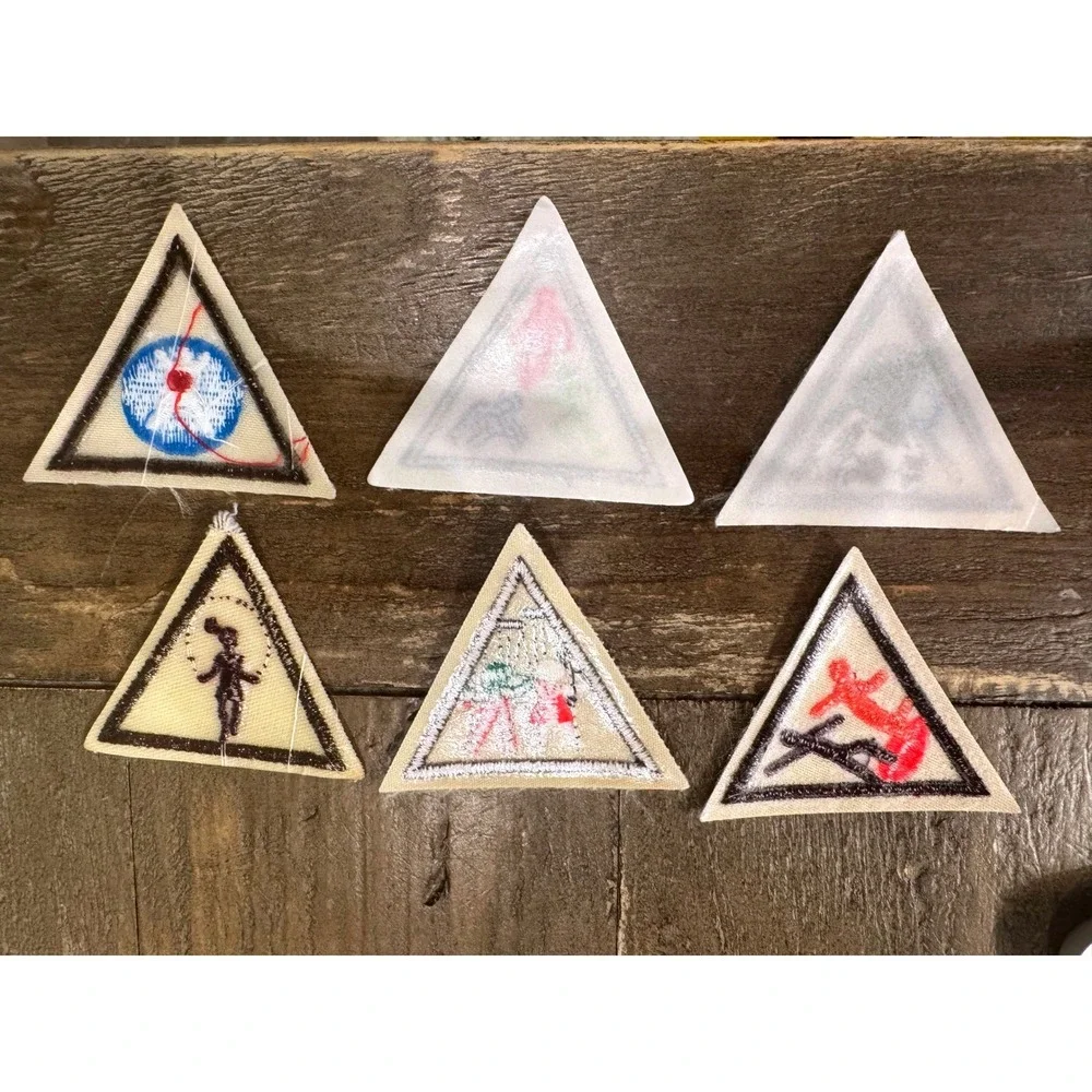 Vintage Girl Scout Brown Border Triangle Proficiency Badges Sports Rec Lot of 6